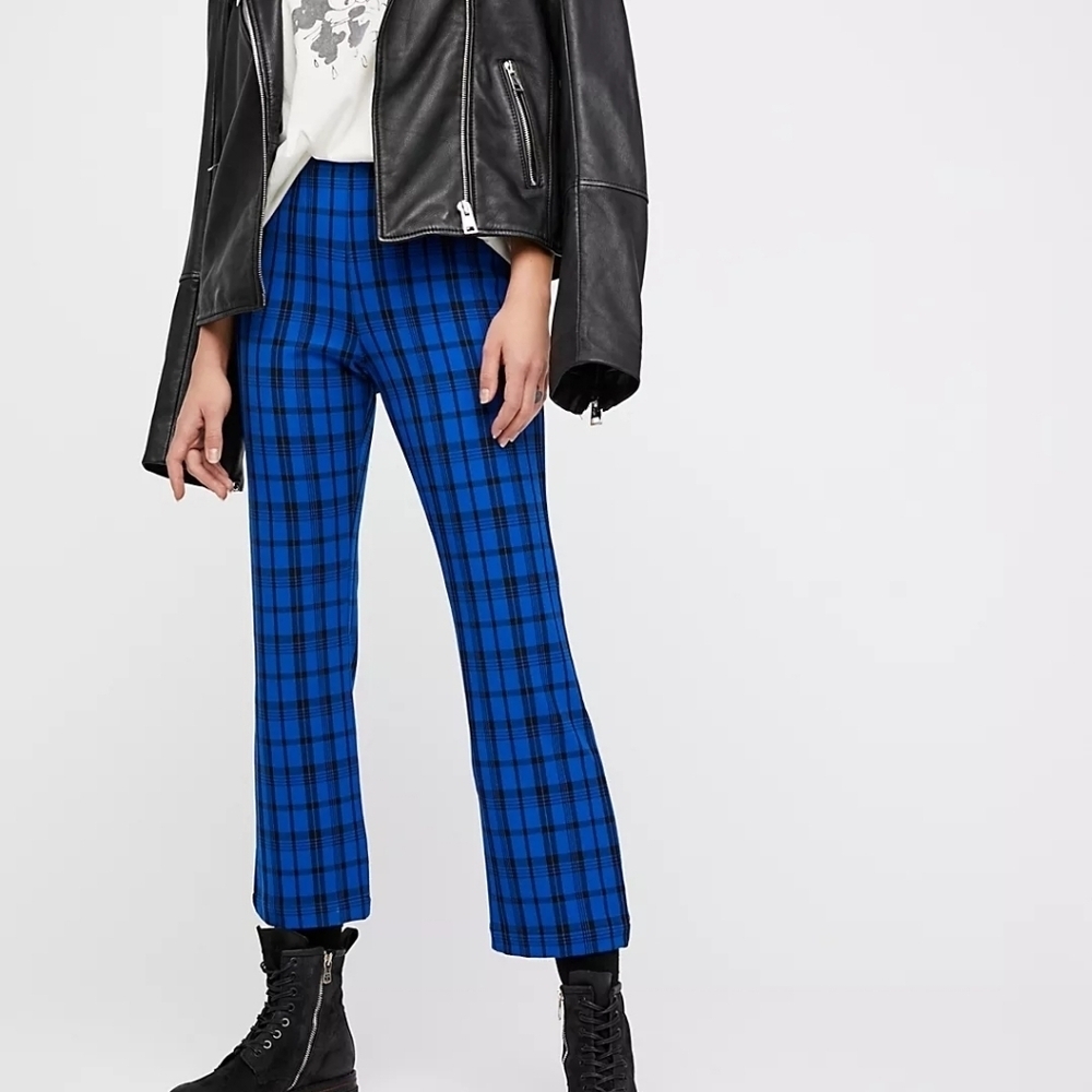 Free People Menswear Mod Boot Crop Blue Plaid Pants